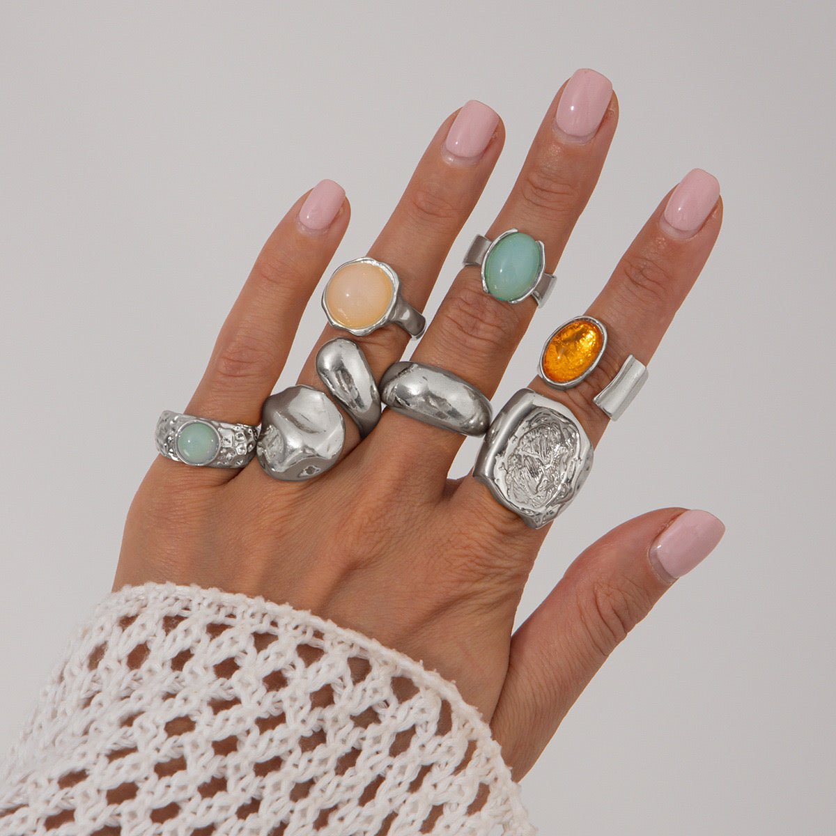 7 - in - 1 Recycled Metal & Gem Ring Set - Pure Gems & Stones Store: Awakened Days