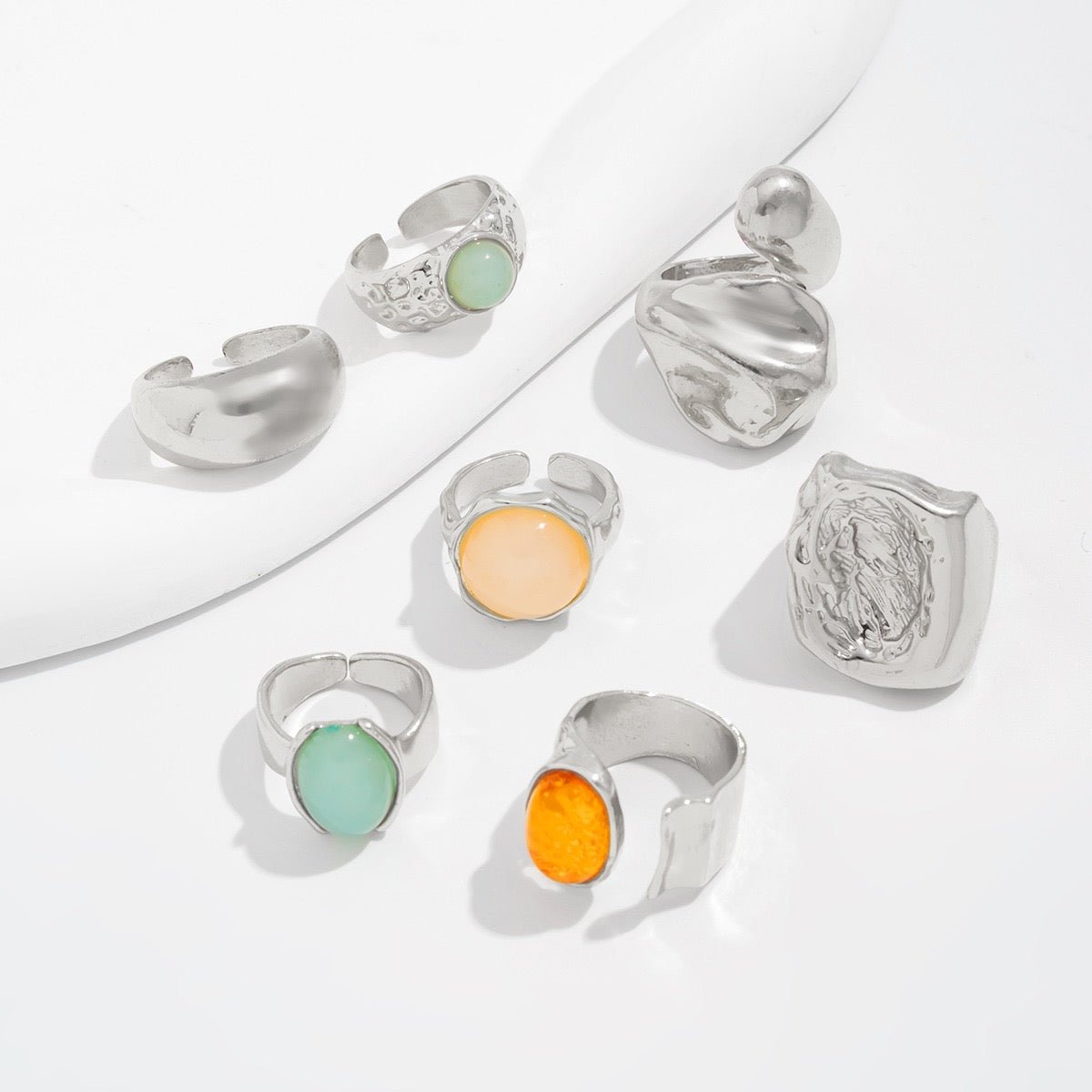 7 - in - 1 Recycled Metal & Gem Ring Set - Pure Gems & Stones Store: Awakened Days