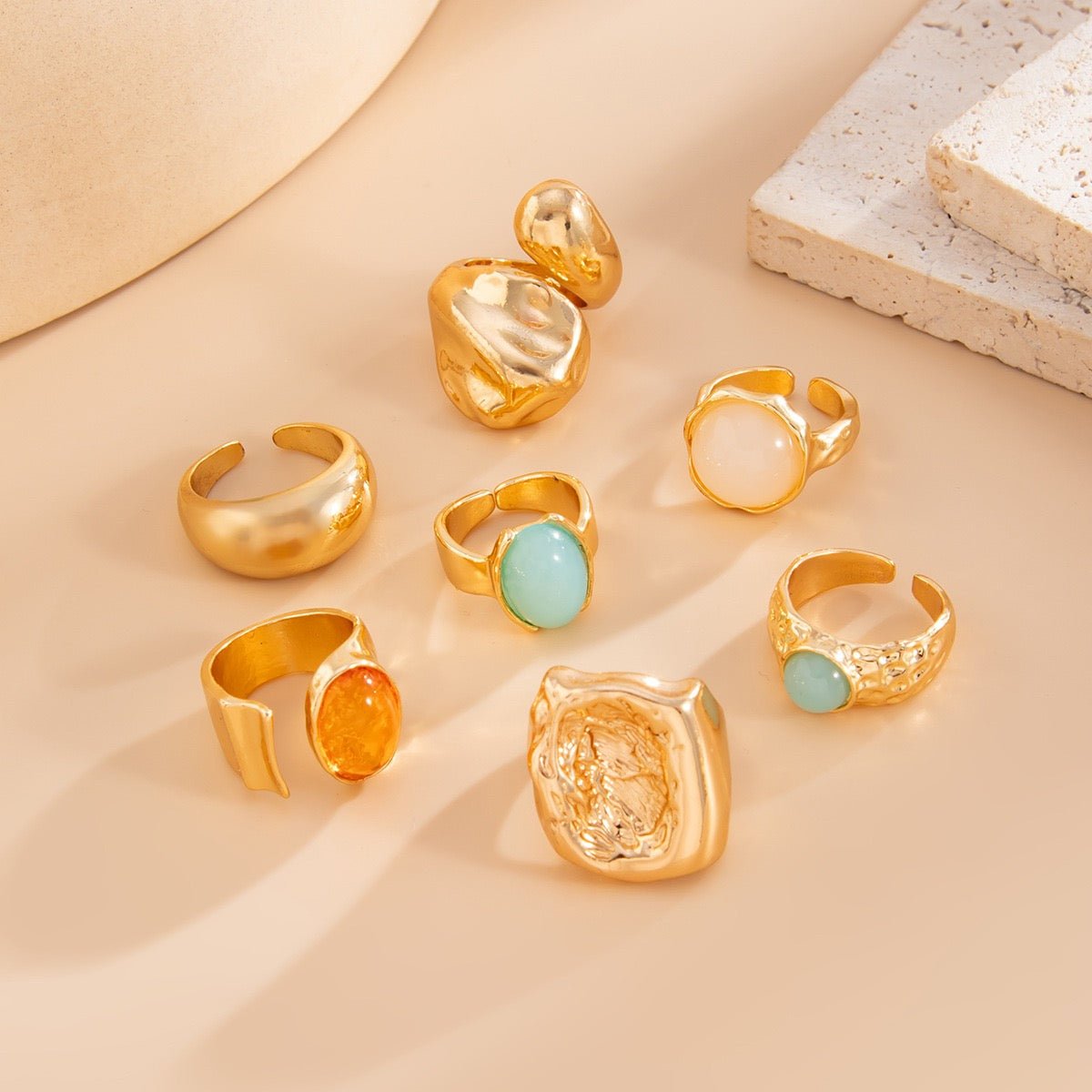 7 - in - 1 Recycled Metal & Gem Ring Set - Pure Gems & Stones Store: Awakened Days
