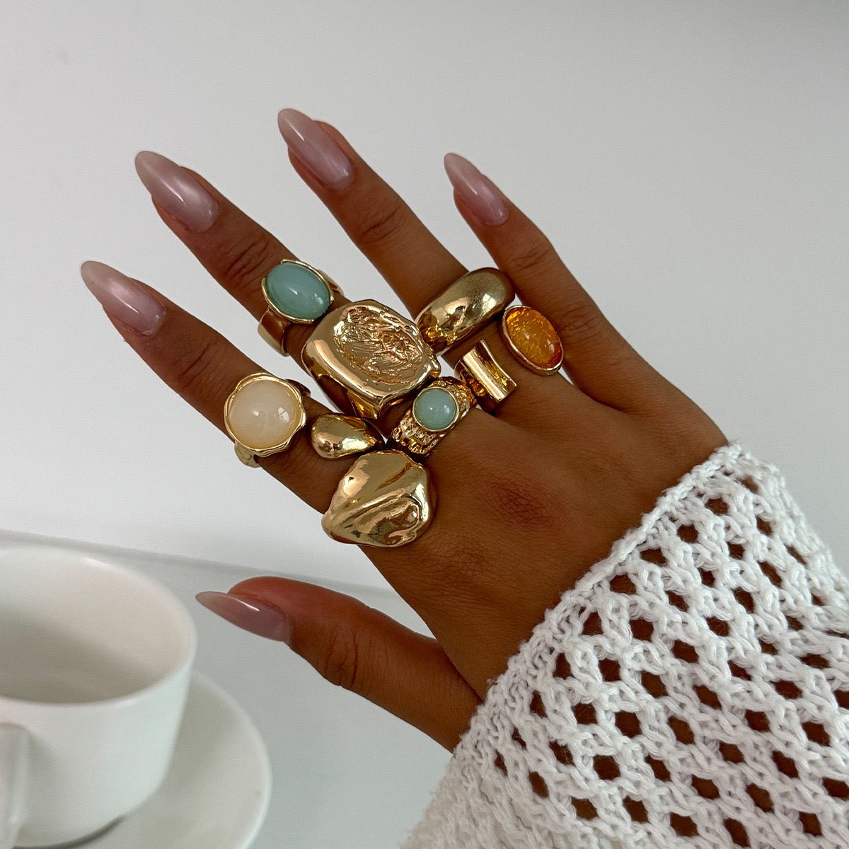 7 - in - 1 Recycled Metal & Gem Ring Set - Pure Gems & Stones Store: Awakened Days