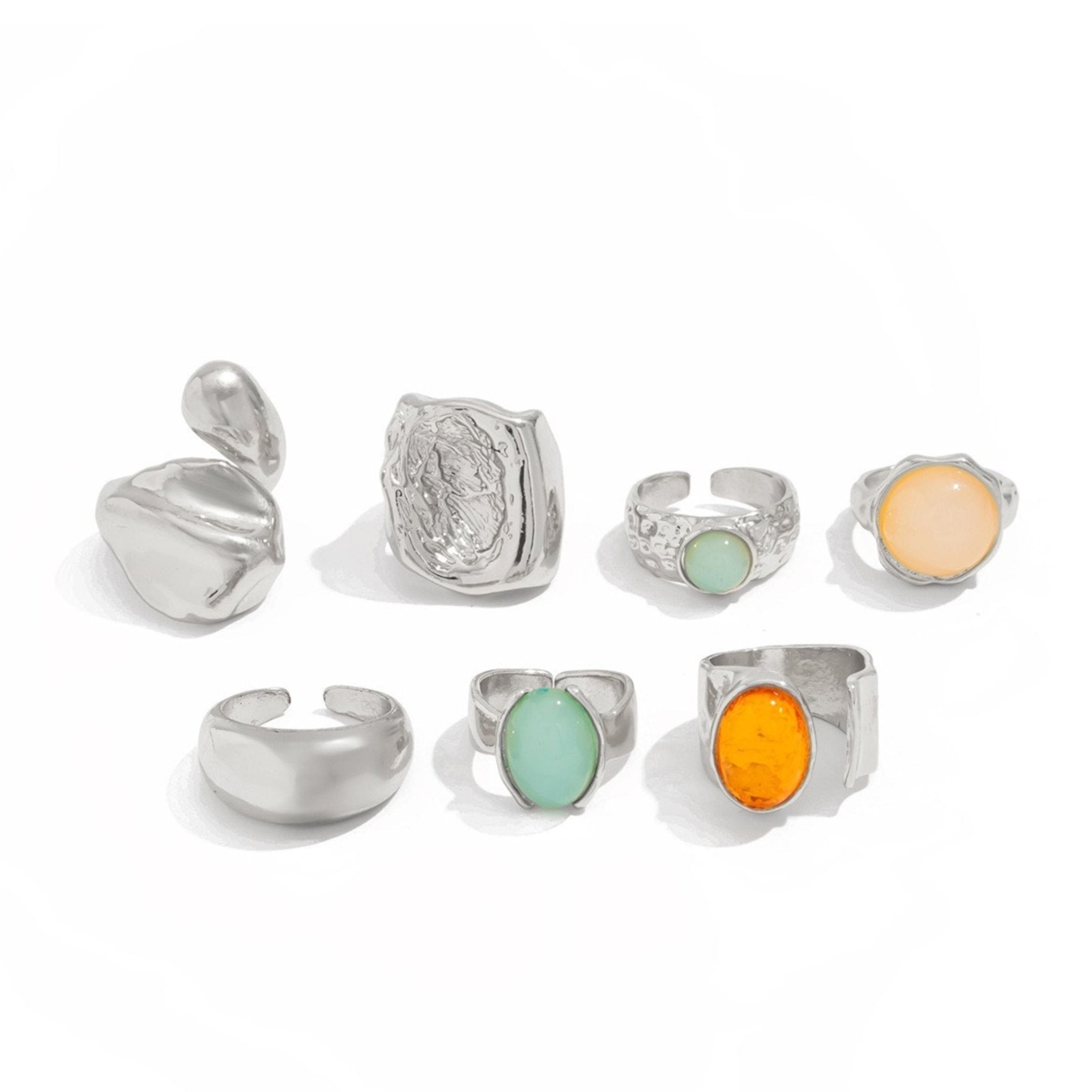 7 - in - 1 Recycled Metal & Gem Ring Set - Pure Gems & Stones Store: Awakened Days