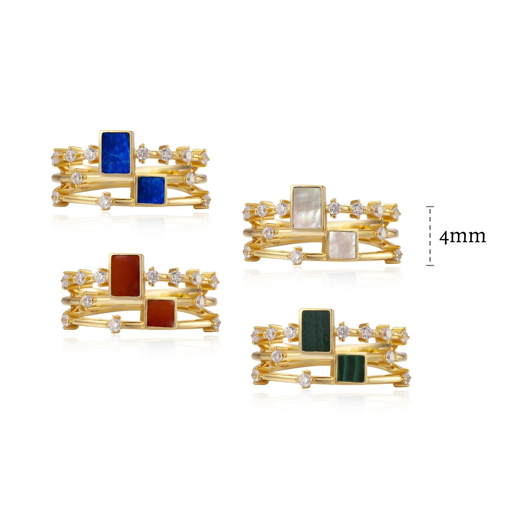 Cubic Duet Ring – Lapis | Malachite | Jasper | Pearl - Pure Gems & Stones Store: Awakened Days
