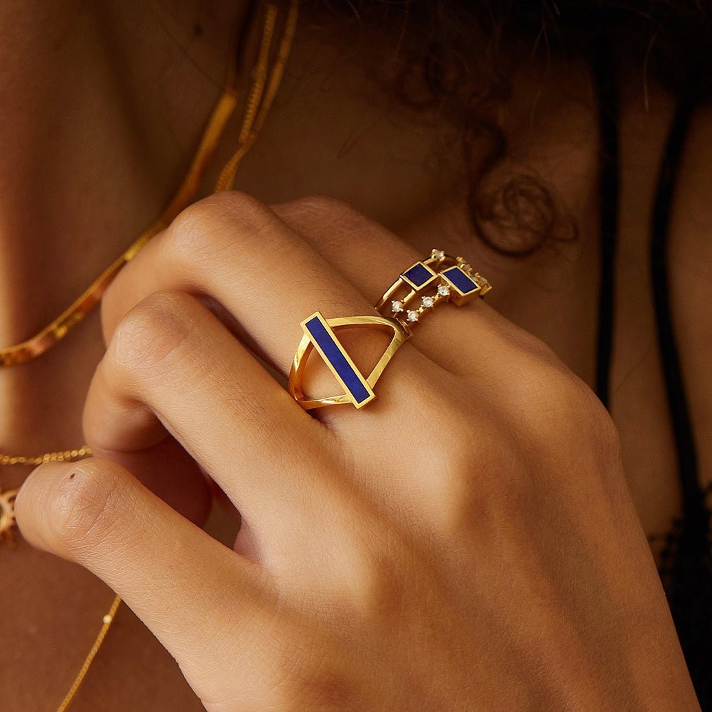 Cubic Duet Ring – Lapis | Malachite | Jasper | Pearl - Pure Gems & Stones Store: Awakened Days