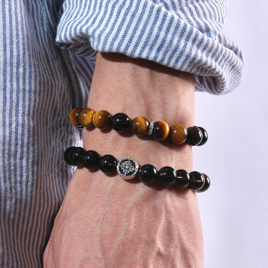 Armband aus Rauchquarz und goldenem Tigerauge