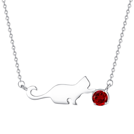 Love & Meow Garnet Cat Necklace
