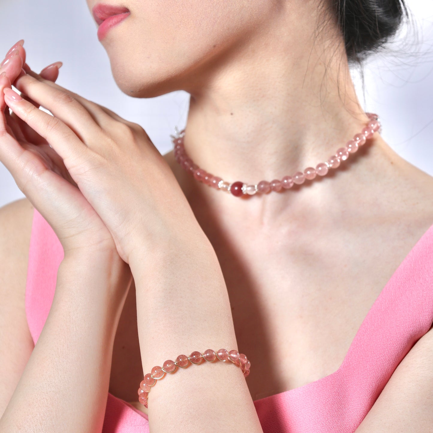 Strawberry Quartz Wire-Wrapped Good Luck Bracelet