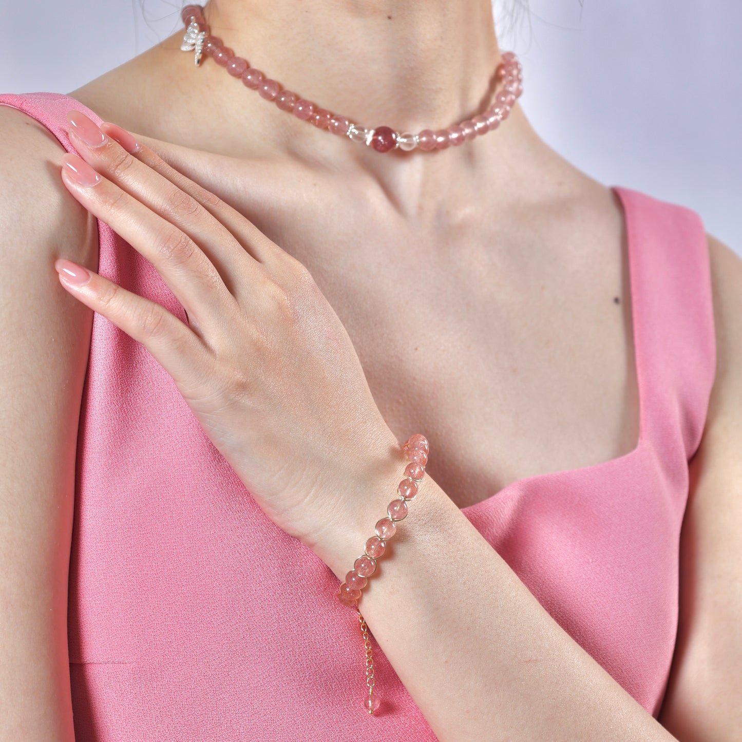 Strawberry Quartz Wire-Wrapped Good Luck Bracelet