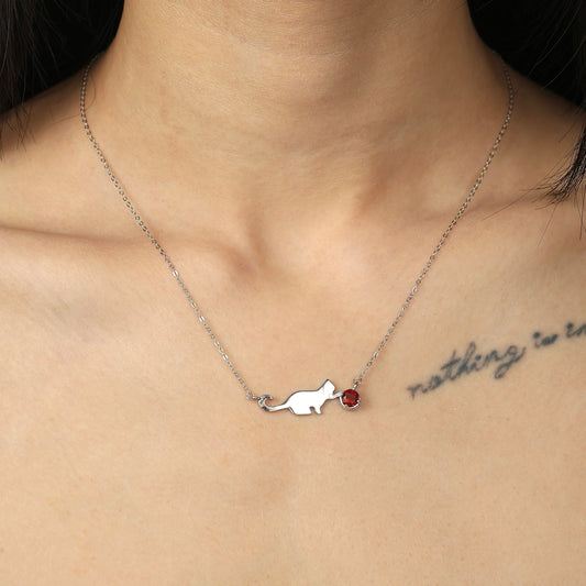Love & Meow Garnet Cat Necklace