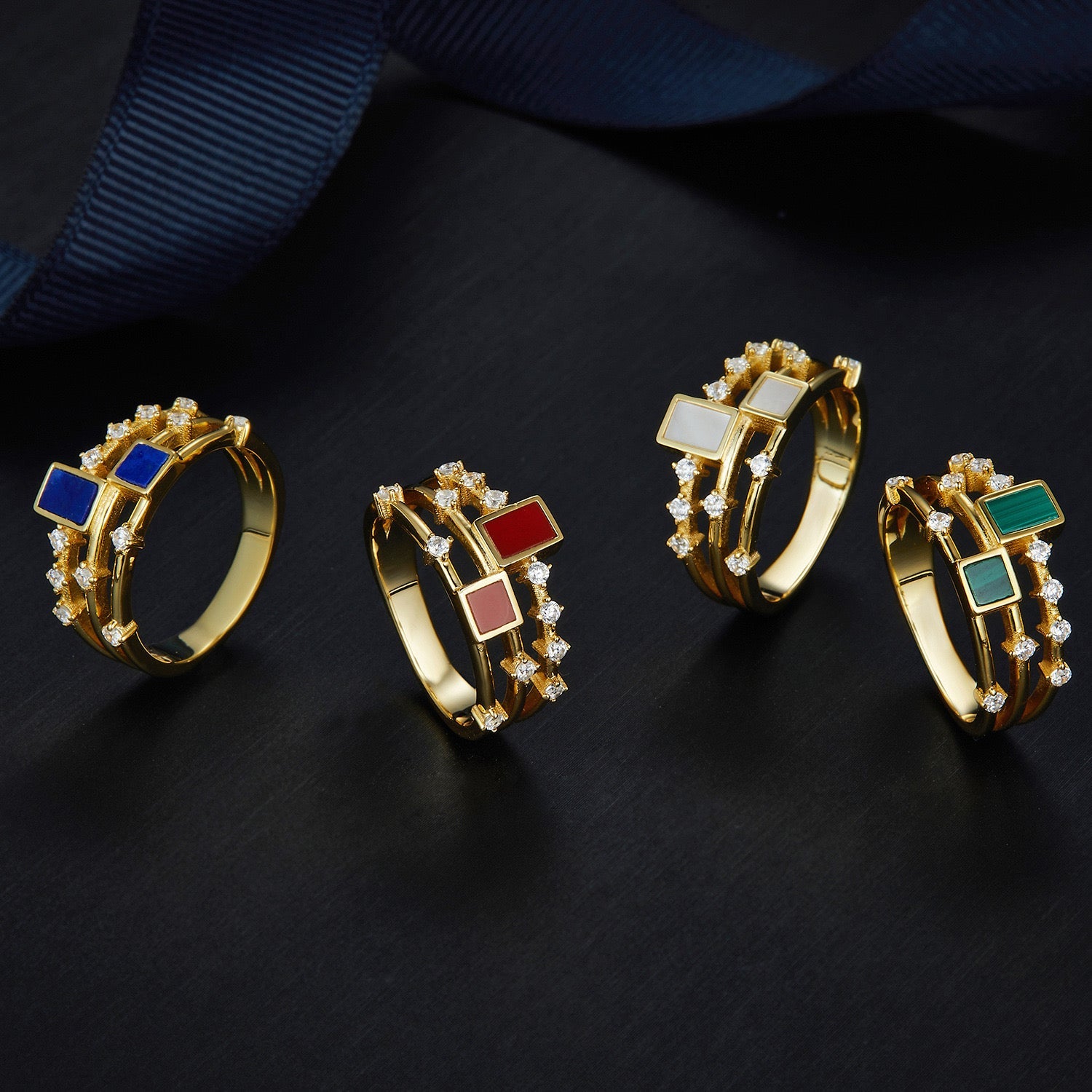 Cubic Duet Ring – Lapis | Malachite | Jasper | Pearl - Pure Gems & Stones Store: Awakened Days