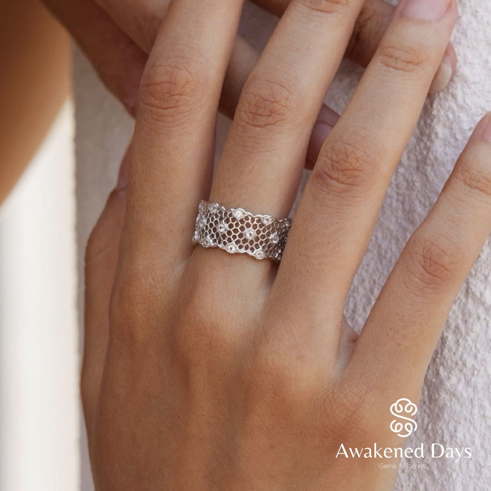 Iceveil Wide Band - Pure Gems & Stones Store: Awakened Days